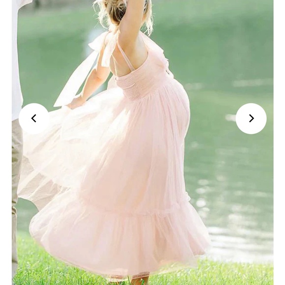 Light Pink Polka Dot Bow Ruffle Falbala Tie-Shoulder A-line Tulle Princess Maxi - Picture 7 of 7